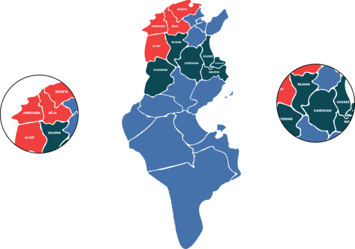 Une carte du pays mettant en évidence différentes régions, incluant le District 1 et le District 2